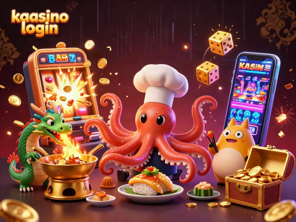 Engage with kaasino login to explore a vibrant 3D cartoon casino scene filled with exciting game elements.