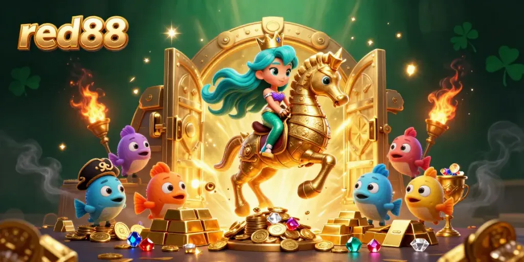 Engage with thrilling casino adventures at red88 with captivating mermaid and seahorse amidst sparkling treasures.
