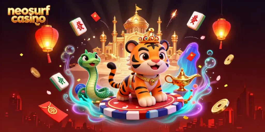 Experience thrilling gameplay at neosurf casino with a tiger sultan and vibrant casino elements.