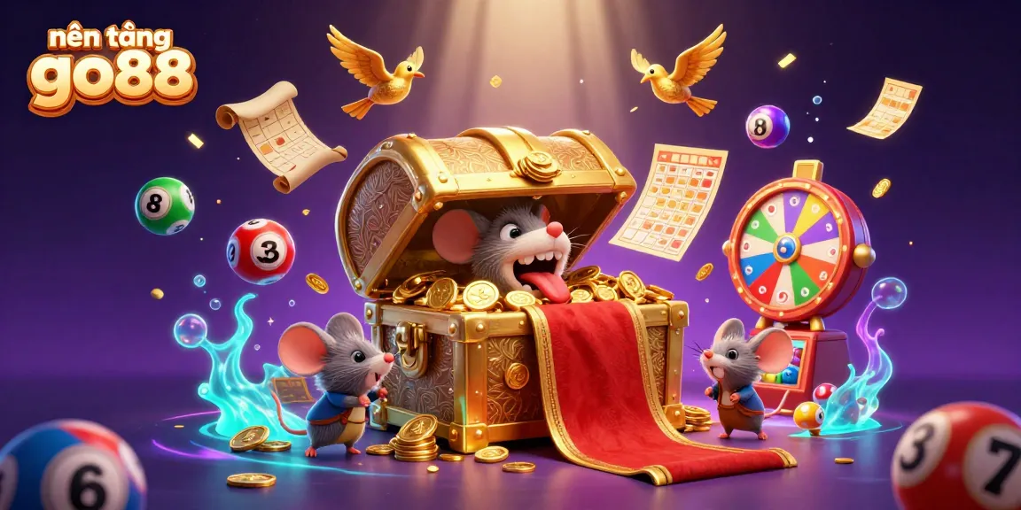 Engage with the vibrant gaming atmosphere of nền tảng go88 featuring a golden treasure chest and dynamic lottery elements.