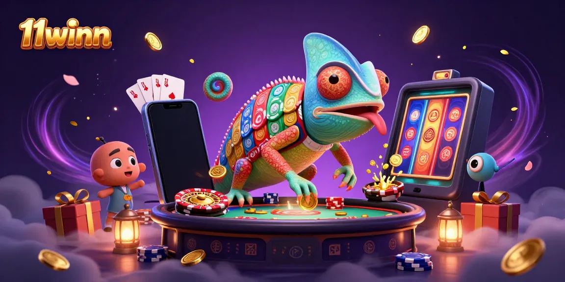 Experience thrilling action at 11winn with a vibrant chameleon casino owner and dynamic game elements.