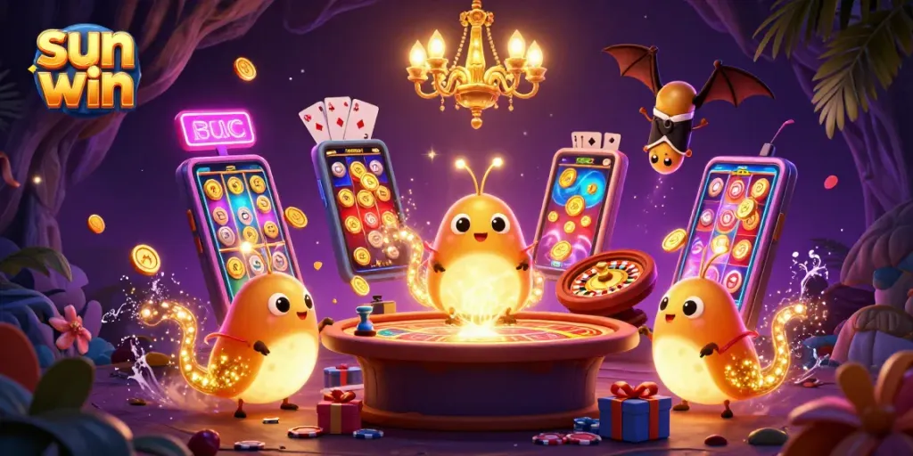 Experience the thrill of sun win with illuminating glowworms lighting a vibrant cave casino scene.