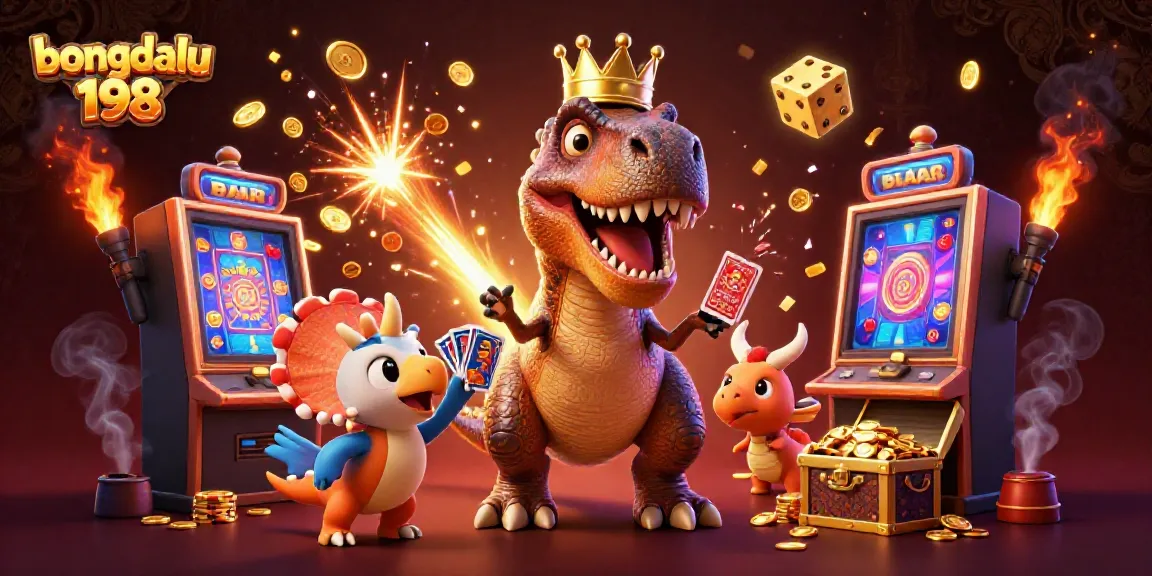 Experience the excitement with bongdalu 198 as the T-Rex deals cards amidst a jackpot explosion in this dynamic casino scene.