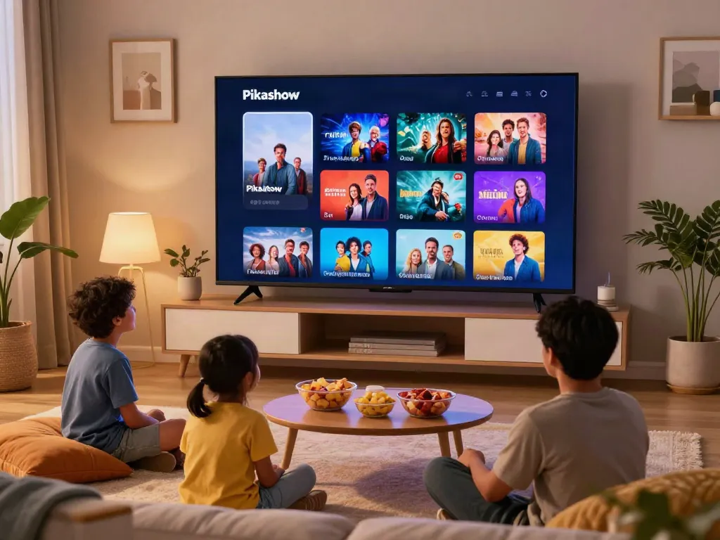 Enjoying the Pikashow streaming experience in a cozy living room.