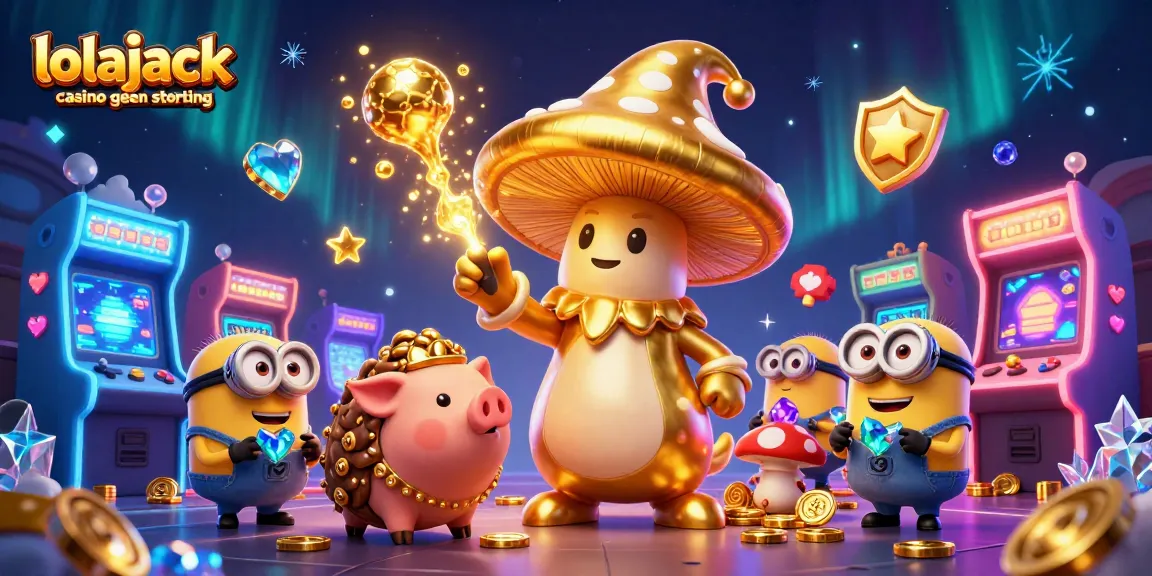 Experience magic with lolajack casino geen storting, as characters play casino games amidst treasures and glowing machines.